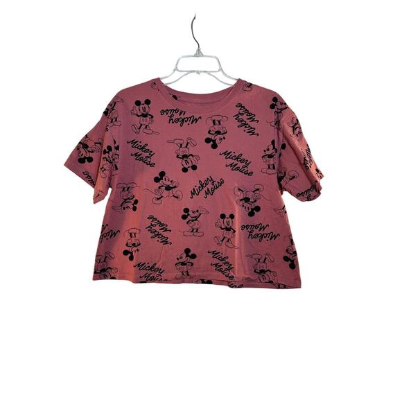 DISNEY Women’s Mickey Mouse All Over Print Casual Crop Top / Size: Large - Picture 1 of 4